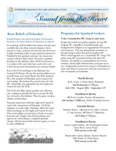 July/August/SeptemberA quarterly newsletter by the satsang society of new jersey inc., a chartered affiliate of eckankar Basic Beliefs of Eckankar