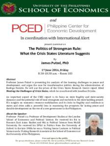 and  In coordination with International Alert present a seminar on  The Politics of Strongman Rule: