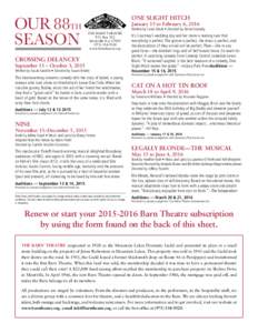 OUR 88TH Season ONE SLIGHT HITCH  January 15 to February 6, 2016