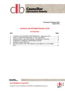 Thursday 23 October[removed]Issue[removed]COUNCILLOR INFORMATION BULLETIN IN THIS ISSUE Item