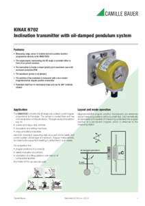 KINAX N702 Inclination transmitter with oil-damped pendulum system Features • Measuring range, sense of rotation and zero position function programmed directly at the KINAX N702 • The output signal, representing the 