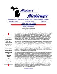 Michigan’s  Messenger The Newsletter of the Department of Michigan – Sons of Union Veterans of the Civil War Volume XIX, Number 3