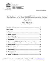 Monthly report on the use of UNESCO public information products, March 2013; 2013