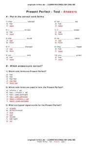 Complex Test Present Perfect, Answers