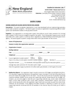 st  Deadline for Submittal: July 1 ENTRY FORM Please send form to: New England Water Works Association