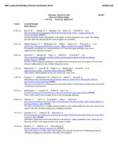 46th Lunar and Planetary Science Conference[removed]sess401.pdf Thursday, March 19, 2015 AEOLIAN PROCESSES