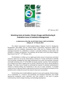 19th February, 2015  Workshop looks at Gender, Climate Change and Monitoring & Evaluation issues in Sanitation Management -