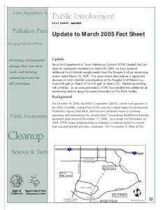 Laws, Regulations &  Public Involvement F A C T S H E E T , AprilPollution Prev Update to March 2005 Fact Sheet