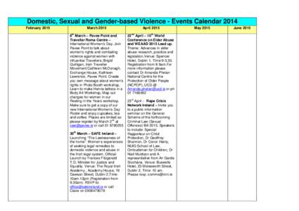 Domestic, Sexual and Gender-based Violence - Events Calendar 2014 February 2015 March[removed]April 2015
