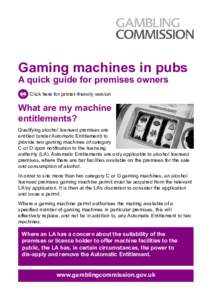 Gaming machines in pubs A quick guide for premises owners Click here for printer-friendly version What are my machine entitlements?