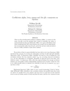 Psychometrika (submittedCoefficients alpha, beta, omega and the glb: comments on Sijtsma William Revelle Department of Psychology