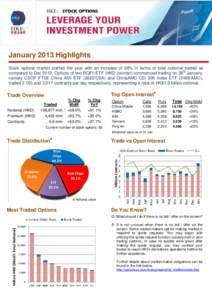 January 2013 Highlights Stock options market started the year with an increase of 68% in terms of total notional traded as compared to Dec[removed]Options of two RQFII ETF (HKD counter) commenced trading on 28th January, n