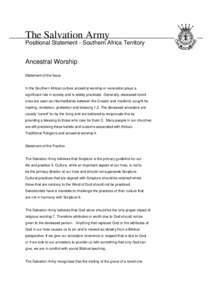The Salvation Army Positional Statement - Southern Africa Territory Ancestral Worship Statement of the Issue