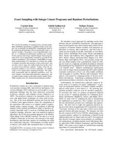 Exact Sampling with Integer Linear Programs and Random Perturbations Carolyn Kim Ashish Sabharwal  Stefano Ermon