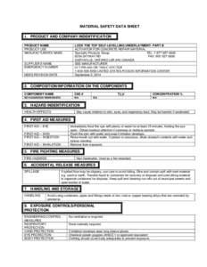MATERIAL SAFETY DATA SHEET 1. PRODUCT AND COMPANY INDENTIFICATION PRODUCT NAME PRODUCT USE MANUFACTURER’S NAME