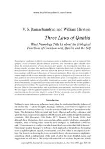 www.imprint-academic.com/rama  V. S. Ramachandran and William Hirstein Three Laws of Qualia What Neurology Tells Us about the Biological