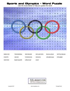 Sports and Olympics - Word Puzzle Use the clues below to help you guess the word J C