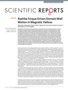 www.nature.com/scientificreports  OPEN Rashba Torque Driven Domain Wall Motion in Magnetic Helices