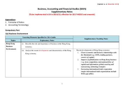 [Updated as at NovemberBusiness, Accounting and Financial Studies (BAFS) Supplementary Notes (To be implemented in S4 in; effective for 2017 HKDSE and onwards) Appendices: