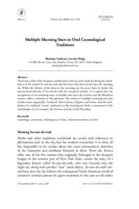 Numen–476  brill.nl/nu Multiple Morning Stars in Oral Cosmological Traditions