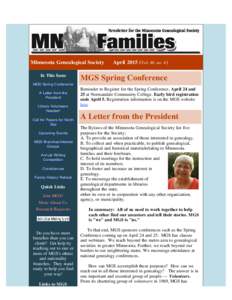     Minnesota Genealogical Society      AprilVol. 46, no. 4) In This Issue