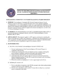 OFFICE OF THE DIRECTOR OF NATIONAL INTELLIGENCE ICD[removed]NATIONAL INTELLIGENCE AWARDS PROGRAM APPENDIXF INTELLIGENCE COMMUNITY COUNTERINTELLIGENCE AWARDS PROGRAM