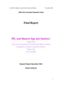 RPL and mature age job seekers