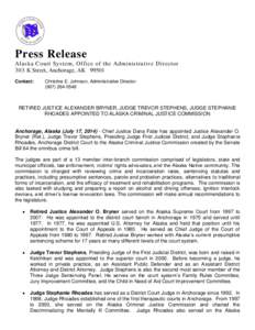Press Release: Appointments to Alaska Criminal Justice Commission, July 2014