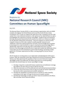 Response to:  National Research Council (NRC) Committee on Human Spaceflight July 2013
