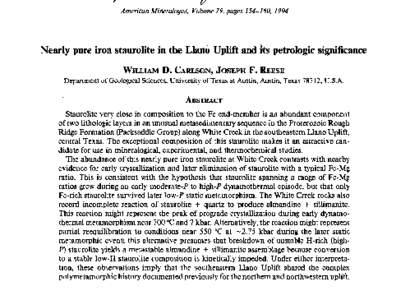 I  v American Mineralogist, Volume 79, pages, 1994  Nearly pure iron staurolite in the Llano Uplift and its petrologic significance