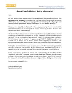 HERCULES (Sistema de Administración en Seguridad de Gemini) / HERCULES (Gemini Safety Management System) Gemini South Visitor’s Safety Information Hola, For your personal safety, please read this entire safety policy 