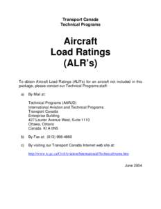 Transport Canada Technical Programs Aircraft Load Ratings (ALR’s)