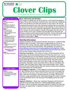 Clover Clips A newsletter for Johnson County 4-H families. February 2018 Issue Page 1  County Club Day