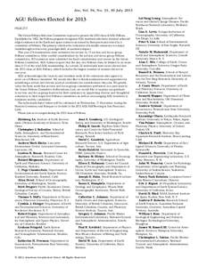 Eos, Vol. 94, No. 31, 30 July[removed]AGU Fellows Elected for 2013