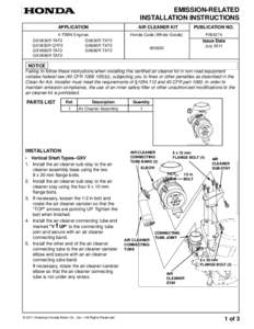 EMISSION-RELATED INSTALLATION INSTRUCTIONS APPLICATION AIR CLEANER KIT