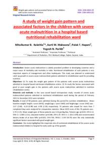 Weight gain pattern and associated factors in the children with severe acute malnutrition ISSN: P) ISSN: O)