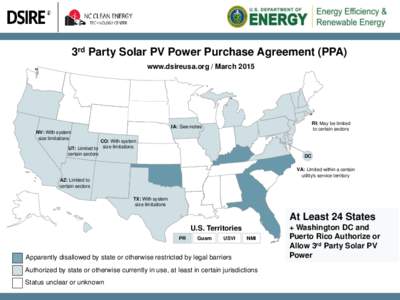 3rd Party Solar PV Power Purchase Agreement (PPA) www.dsireusa.org / March 2015 RI: May be limited  IA: See notes