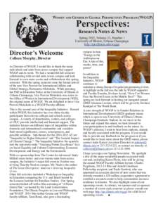 Women and Gender in Global Perspectives Program (WGGP)  Perspectives: Research Notes & News  Spring 2015, Volume 33, Number 1