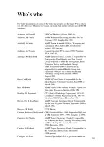 Who’s who For fuller descriptions of some of the following people, see the main Who’s who in vol. 16: Reference Material (or via an electronic link in the website and CD-ROM versions). Acheson, Sir Donald Andrews, Si