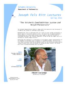 Columbia University Department of Mathematics Joseph Fels Ritt Lectures Spring 2011