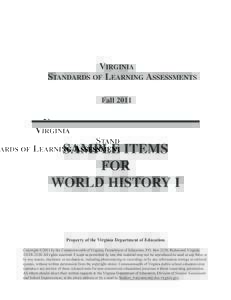 VIRGINIA STANDARDS OF LEARNING ASSESSMENTS Fall 2011 SAMPLE ITEMS FOR