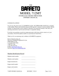 THE  MODEL 712MT HYDRAULIC MICRO TRENCHER OWNER’S MANUAL