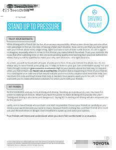STAND UP TO PRESSURE  DRIVING TOOLKIT  TRUST YOUR INSTINCTS: