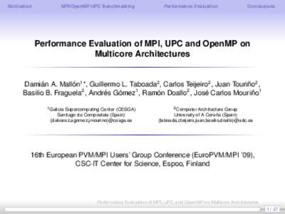 Motivation  MPI/OpenMP/UPC Benchmarking Performance Evaluation