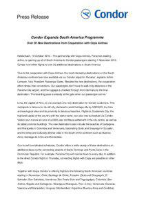 Press Release  Condor Expands South America Programme