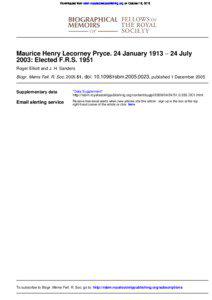 Downloaded from rsbm.royalsocietypublishing.org on October 18, 2013  Maurice Henry Lecorney Pryce. 24 January 1913 − 24 July