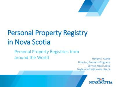 Personal Property Registry in Nova Scotia Personal Property Registries from around the World  Hayley E. Clarke