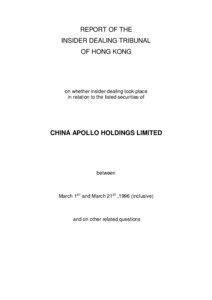 REPORT OF THE INSIDER DEALING TRIBUNAL OF HONG KONG