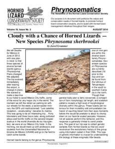 Phrynosomatics  The Newsletter of the Horned Lizard Conservation Society Volume 19, Issue No. 3