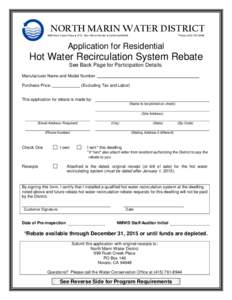 NORTH MARIN WATER DISTRICT 999 Rush Creek Place ● (P.O. Box 146) ● Novato ● CaliforniaPhoneApplication for Residential